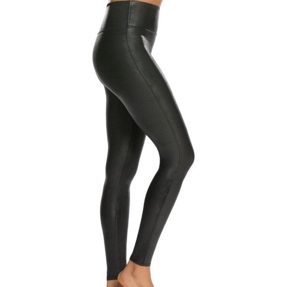 SPANX Black Flattering Faux Leather Ankle Length Leggings Size Small Petite EUC - Picture 4 of 9